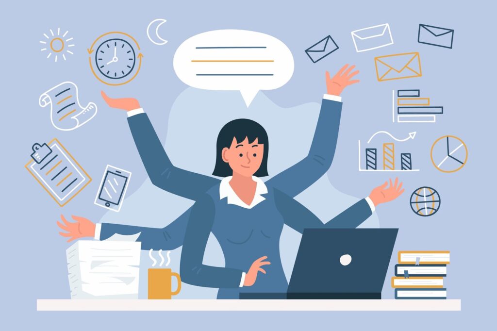 flat hand drawn multitask business woman 23 2148821962