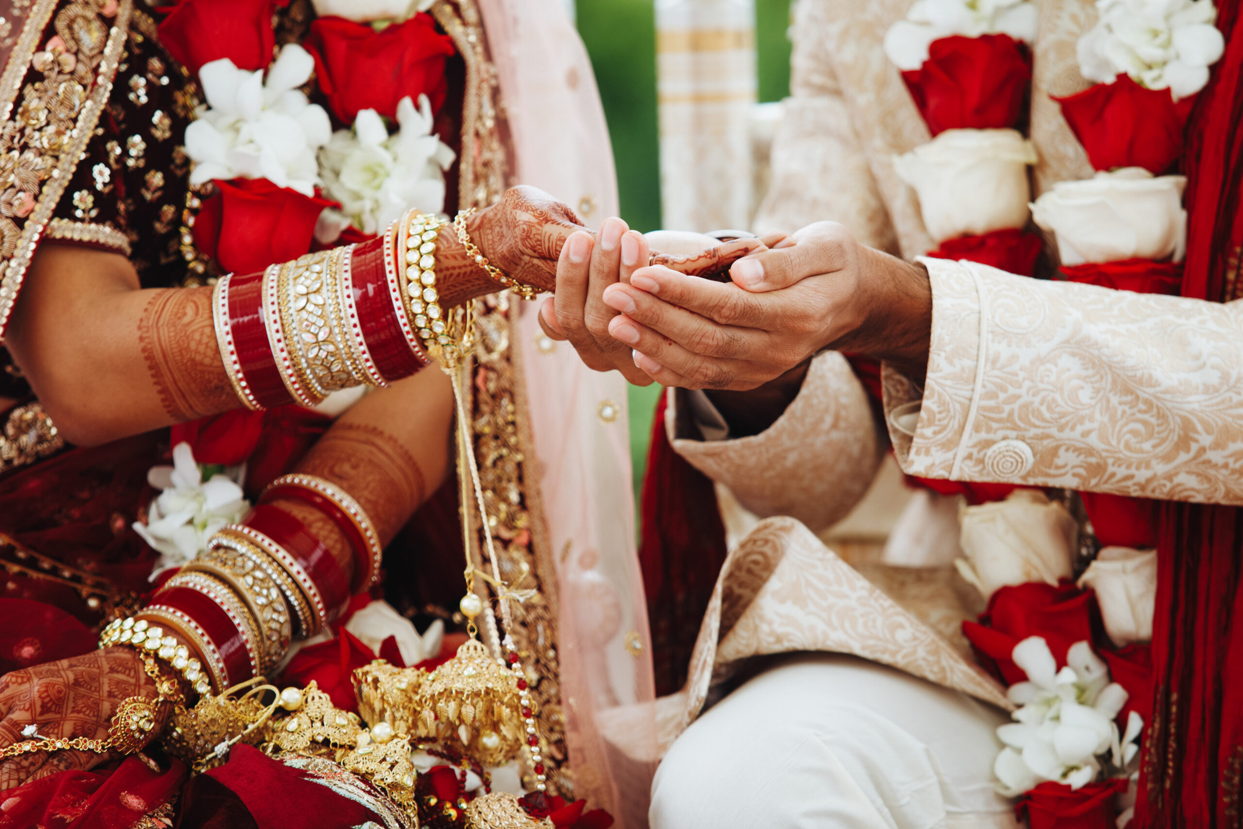hands indian bride groom intertwined together making authentic wedding ritual scaled